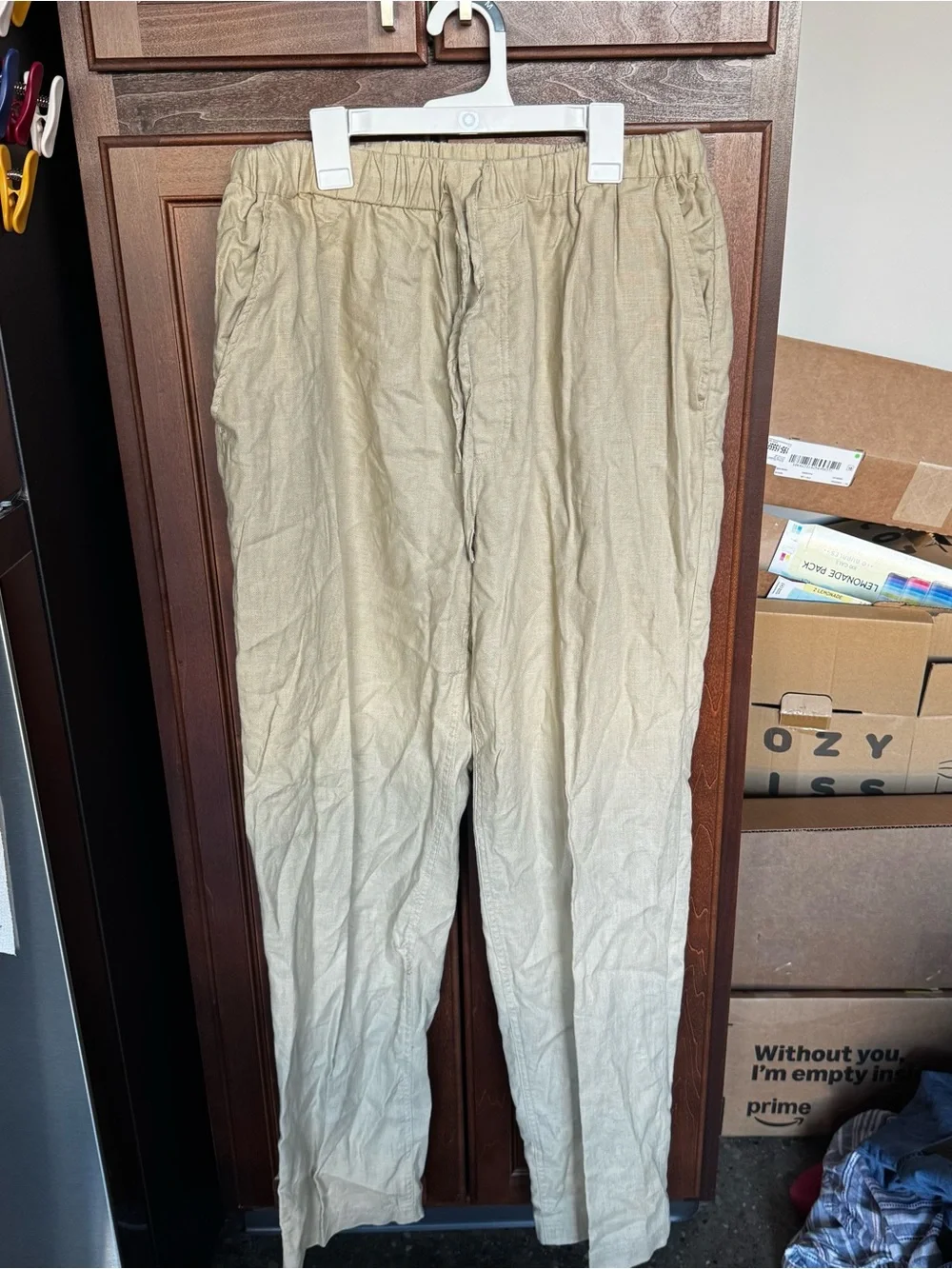 Natural Blue Visitor 100% Linen Drawstring Pants XL Beige